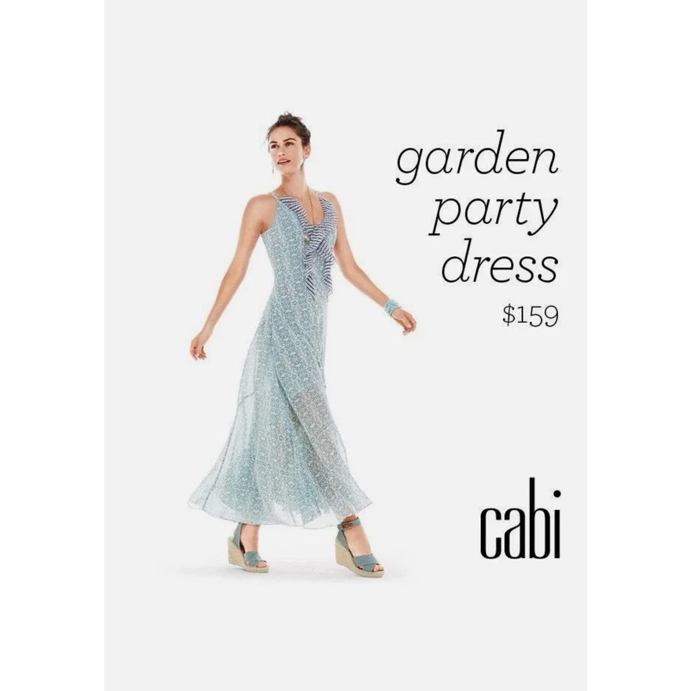 Cabi Garden Party Dress Floral Mixed Print Ruffle V-Neck Maxi Blue White Red NEW
